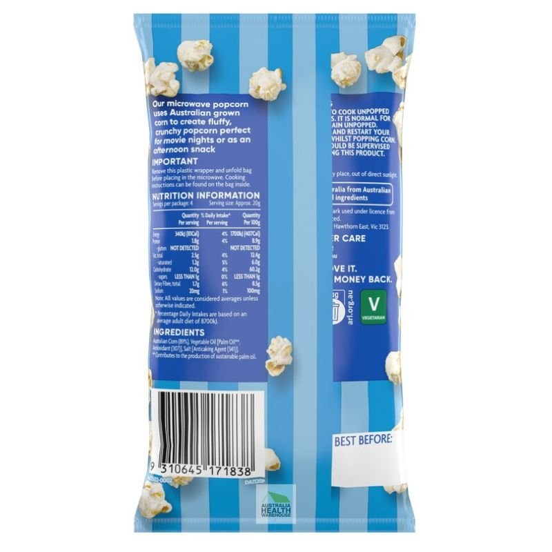 [CLEARANCE Expiry: 22/04/2025] Coles Lightly Salted Microwave Popcorn 80g