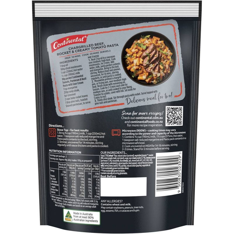 Continental Pasta Sensations Tomato Parmesan & Basil with Sour Cream 98g [30 November 2024]