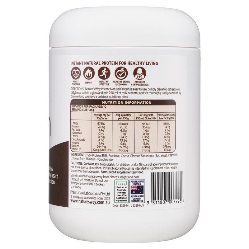 [Expiry: 06/2025] Nature's Way Instant Natural Protein Plant-Based Powder Chocolate Flavour 375g