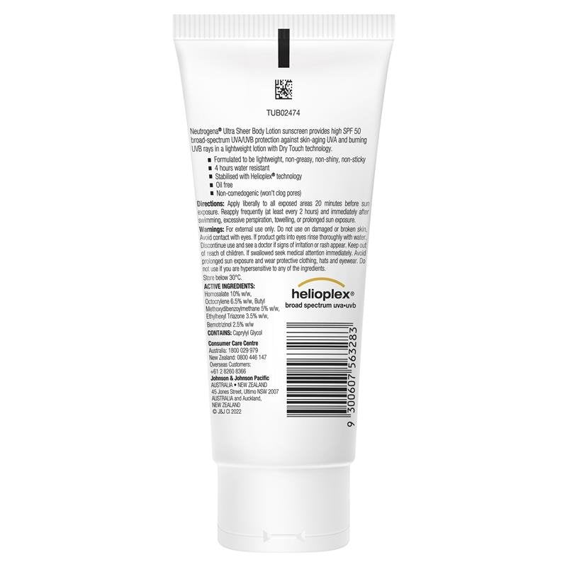 [Expiry: 06/2025] Neutrogena Ultra Sheer Body Lotion Sunscreen SPF 50 85mL