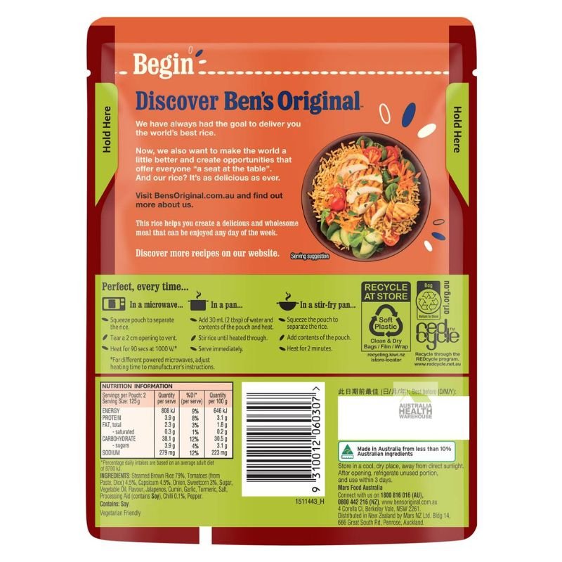 [CLEARANCE Expiry: 28/10/2024] Ben's Original Mexican Style Brown Rice Microwave Rice Pouch 250g