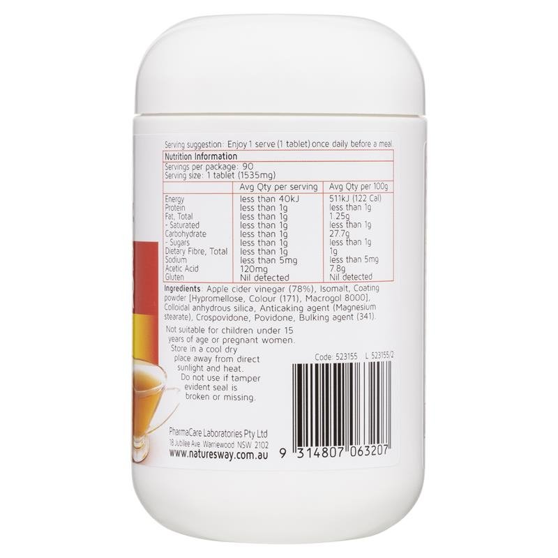 [Expiry: 01/2027] Nature's Way Apple Cider Vinegar 1200mg Max Strength 90 Tablets