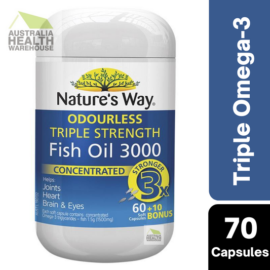 [Expiry: 01/2026] Nature's Way Odourless Omega Triple Strength Fish Oil 3000 60 Capsules + 10 Bonus