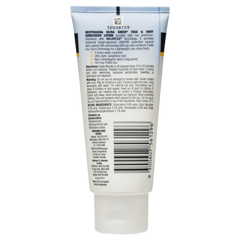 [CLEARANCE] Neutrogena Ultra Sheer Face & Body Dry Touch Sunscreen Lotion SPF50 88mL January 2024