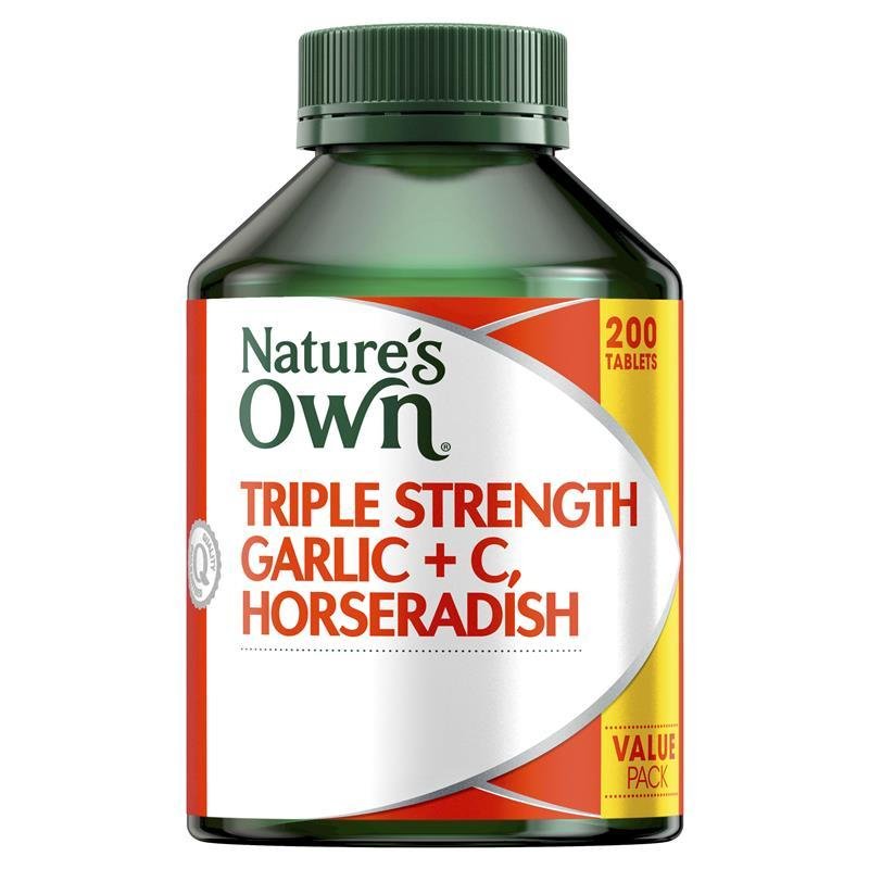 [Expiry: 04/2027] Nature's Own Triple Strength Garlic + C, Horseradish 200 Tablets