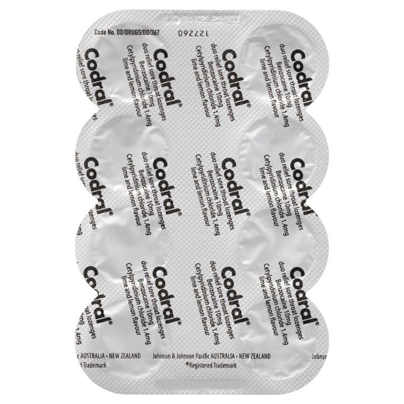 [CLEARANCE Expiry: 04/2025] Codral Sore Throat Lozenges Antibacterial + Anaesthetic Lime & Lemon 36 Lozenges