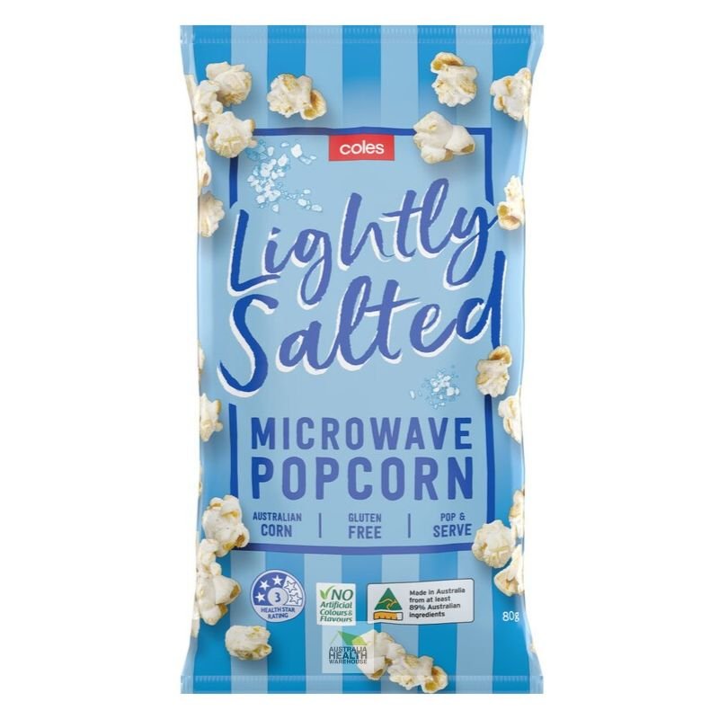 [CLEARANCE Expiry: 22/04/2025] Coles Lightly Salted Microwave Popcorn 80g