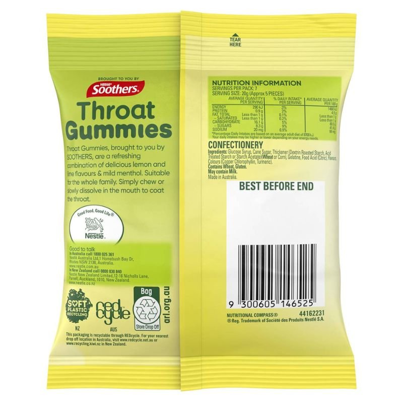 Soothers Lemon & Lime Throat Gummies 150g