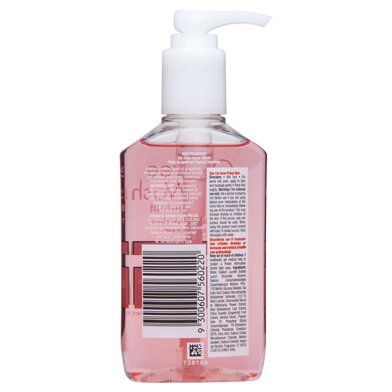 Neutrogena Oil Free Acne Wash Pink Grapefruit Facial Cleanser 175mL