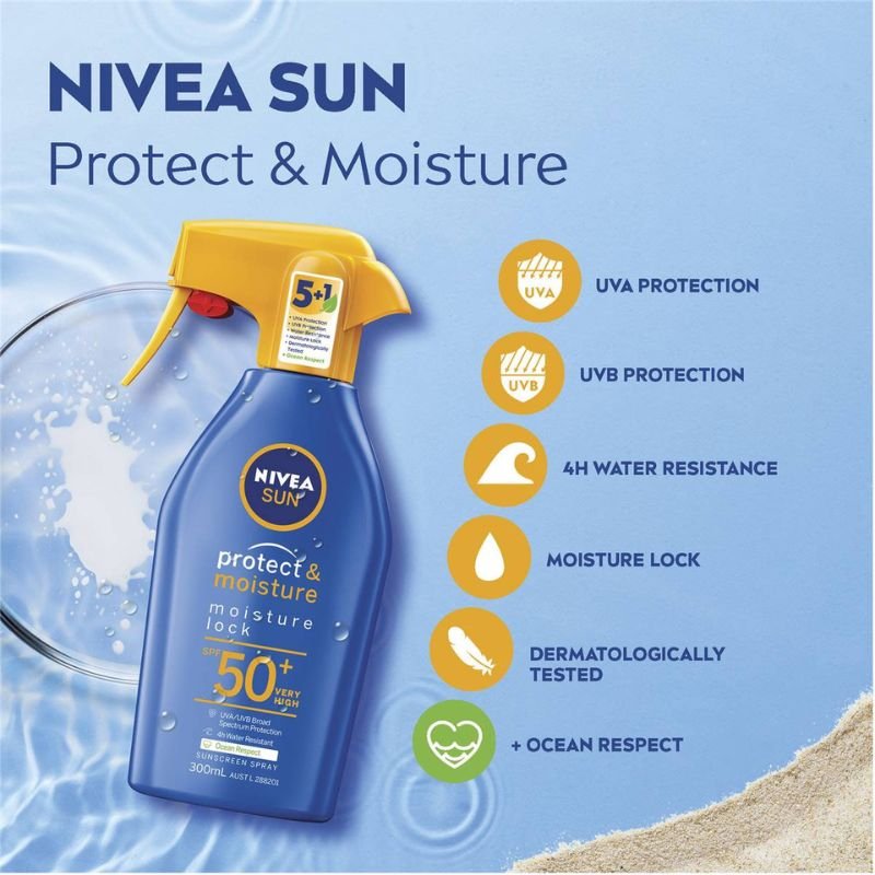 [Expiry: 03/2025] Nivea Sun SPF 50+ Protect & Moisture Sunscreen Trigger Spray 300mL