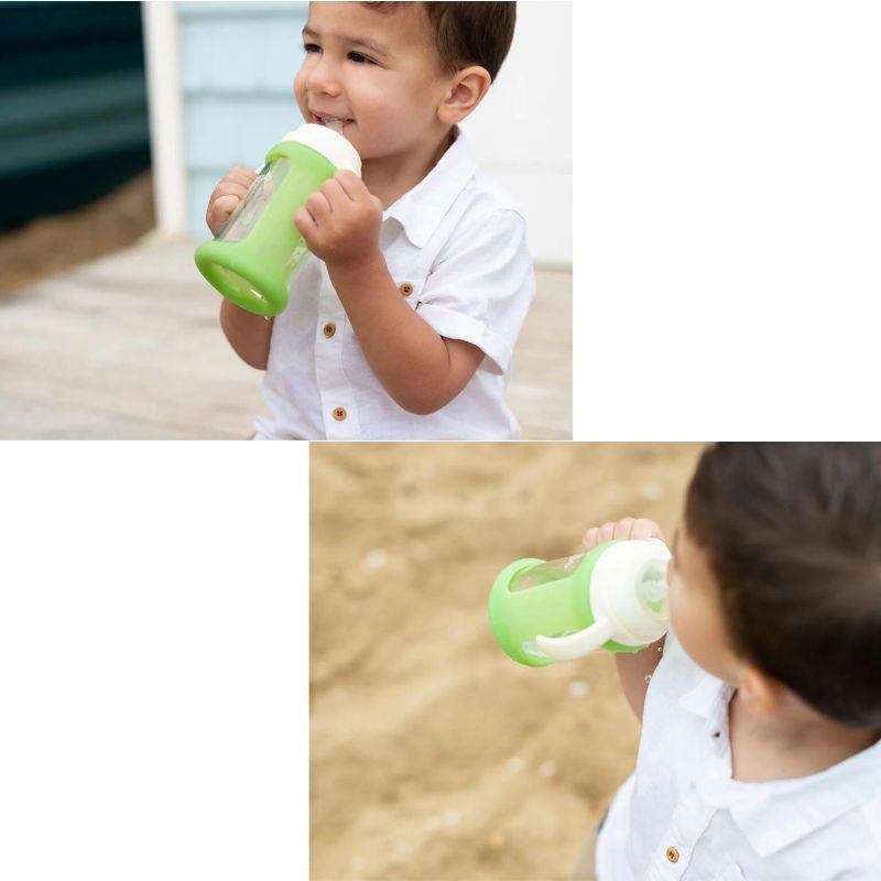 Cherub Baby Wide Neck Glass Straw Cup 240mL (9 Months+) - Green