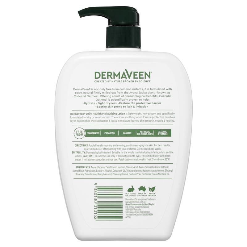 [Expiry: 08/2026] DermaVeen Daily Nourish for Dry & Sensitive Skin Moisturising Lotion 1 Litre