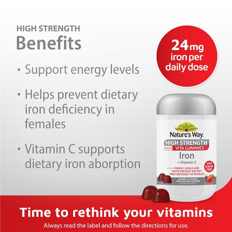 [Expiry: 06/2025] Nature's Way High Strength Adult Vita Gummies Iron + Vitamin C 65 Pastilles