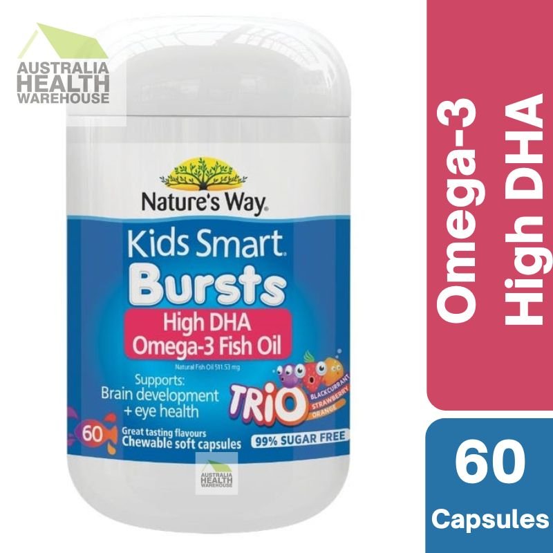 [Expiry: 09/2025] Nature's Way Kids Smart Bursts High DHA Omega-3 Fish Oil Trio 60 Capsules