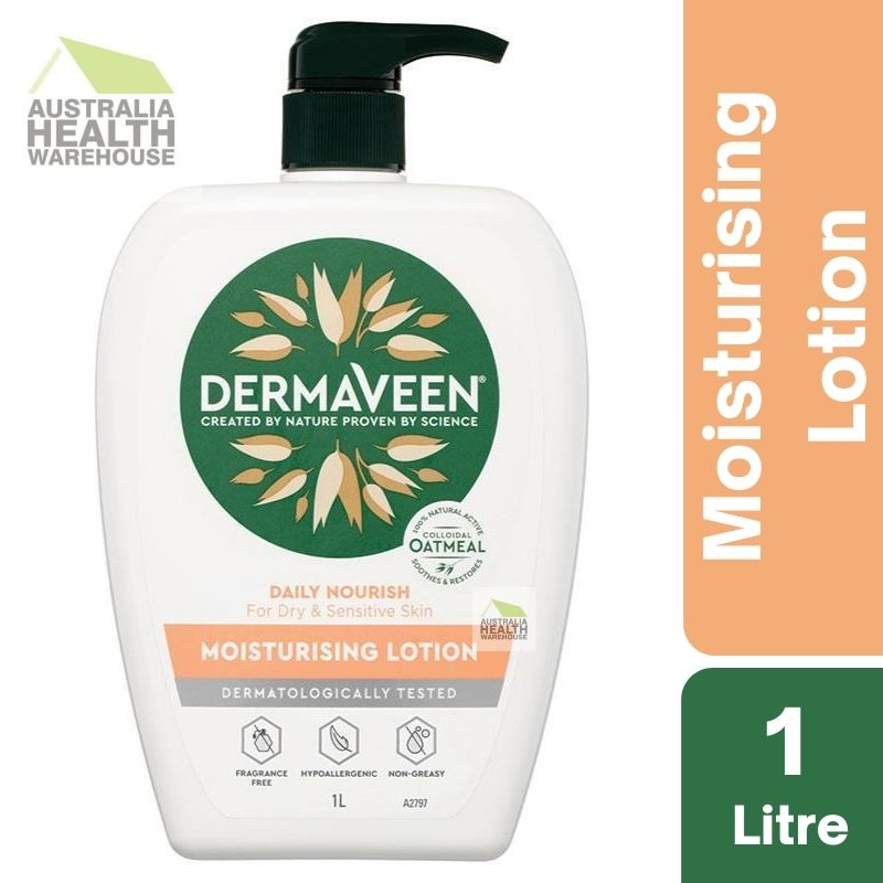 [Expiry: 08/2026] DermaVeen Daily Nourish for Dry & Sensitive Skin Moisturising Lotion 1 Litre