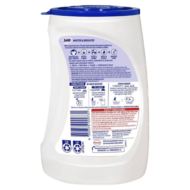 [Expiry: 10/2026] Sard Whiter & Brighter Stain Remover Antibacterial Powder Soaker 1kg