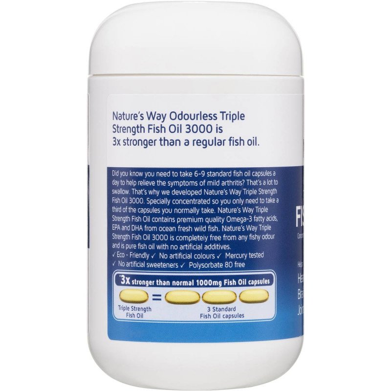 [Expiry: 01/2026] Nature's Way Odourless Omega Triple Strength Fish Oil 3000 60 Capsules + 10 Bonus