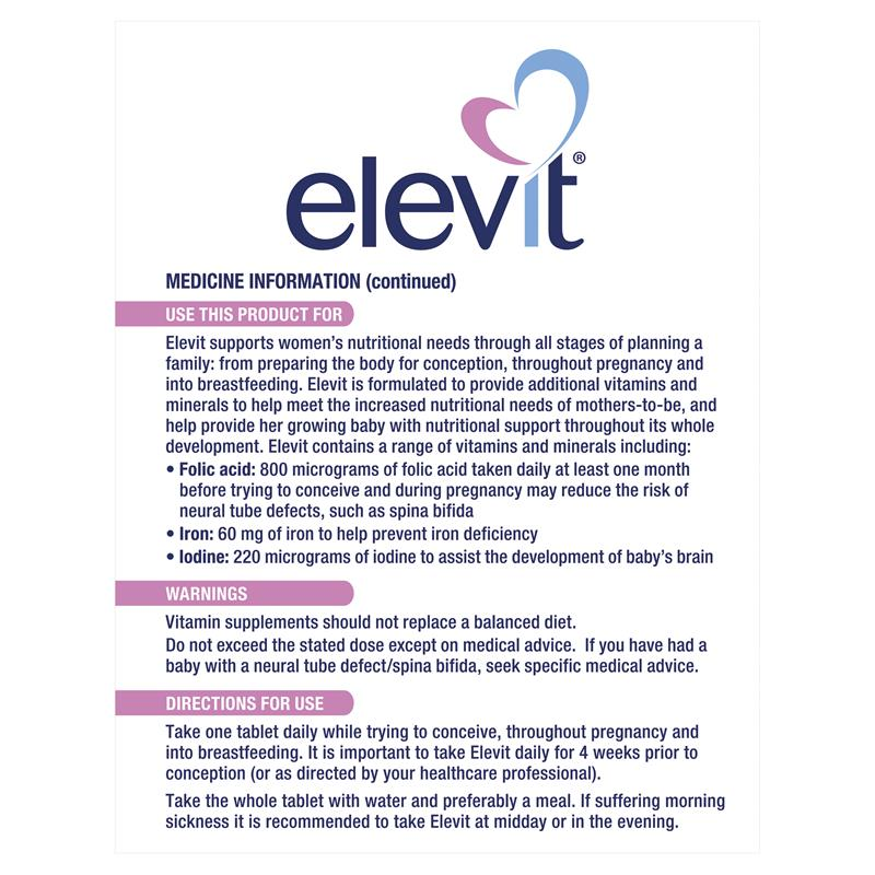 [Expiry: 09/2026] Elevit Pre-conception & Pregnancy Multivitamin 100 Tablets