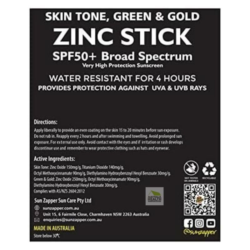 Sun Zapper Zinc Sticks SPF 50+ Mixed Pack 3 x 12g Skin Tone, Yellow & Green