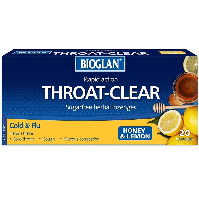 [Expiry: 10/2025] Bioglan Throat Clear Honey & Lemon 20 Lozenges