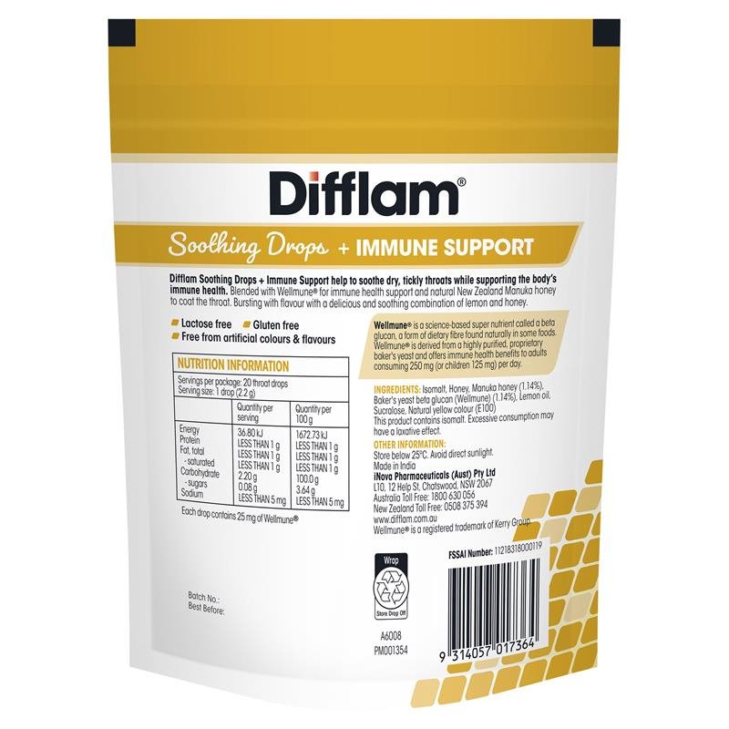 [Expiry: 02/2026] Difflam Soothing Drops + Immune Support Honey & Lemon 20 Drops