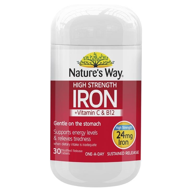 [Expiry: 03/2026] Nature's Way High Strength Iron + Vitamin C & B12 30 Tablets