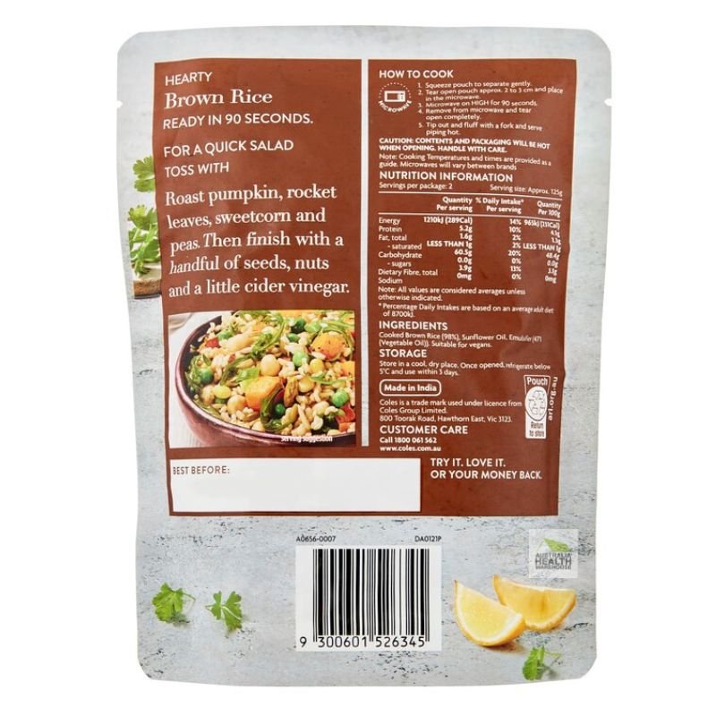 Coles Hearty Brown Microwave Rice 250g [15 May 2024]