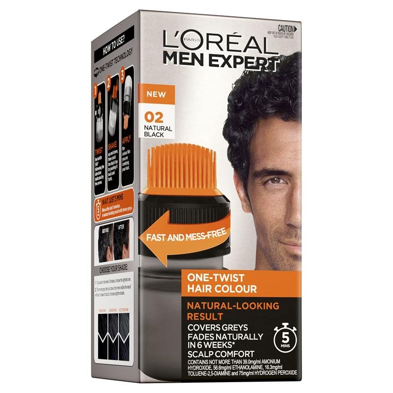 L'Oreal Men Expert One-Twist Hair Colour - Natural Black 02 Box