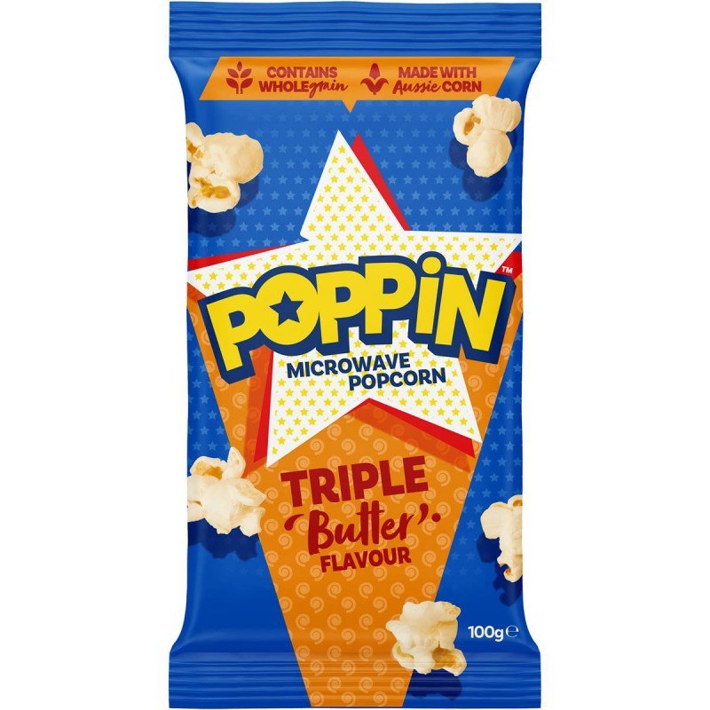 [Expiry: 01/08/2025] Poppin Microwave Popcorn Triple Butter Flavour 100g