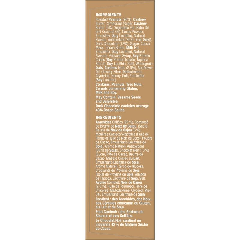 [EXP: 28 May 2024]Nice & Natural Nut Butter Bars Cashew Butter with Peanuts & Real Dark Chocolate 5 Bars 175g