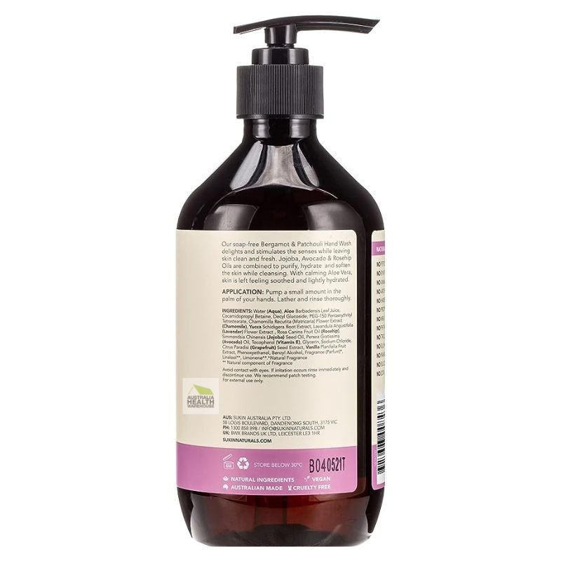 Sukin Cleansing Hand Wash Bergamot & Patchouli Pump 500mL