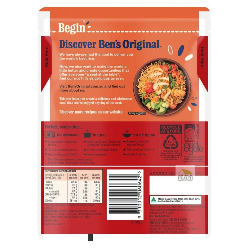 [CLEARANCE EXP: 07/10/2024] Ben's Original Lightly Flavoured Chilli Rice Microwave Rice Pouch 250g