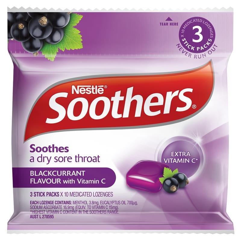 [Expiry: 03/2026] Soothers Blackcurrant 3x10 Lozenge Multipack